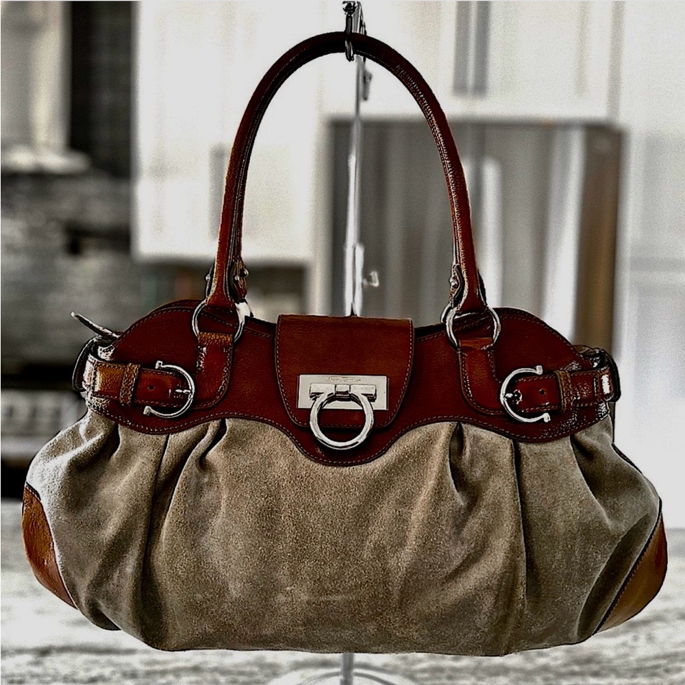 Salvatore Ferragamo Authentic Marisa Gancini Leather / Suede Color-Blocked Bag